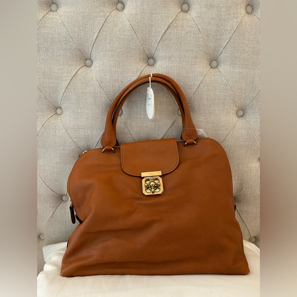Leather Turn Lock Tote Bag